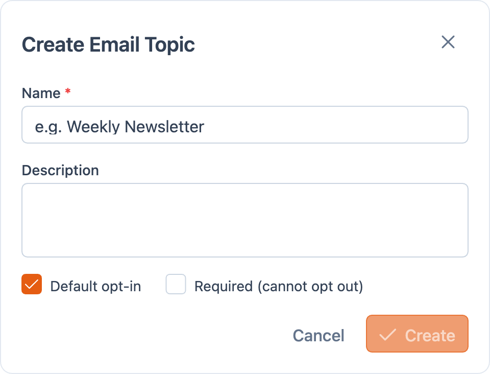 Create Email Topic Dialog