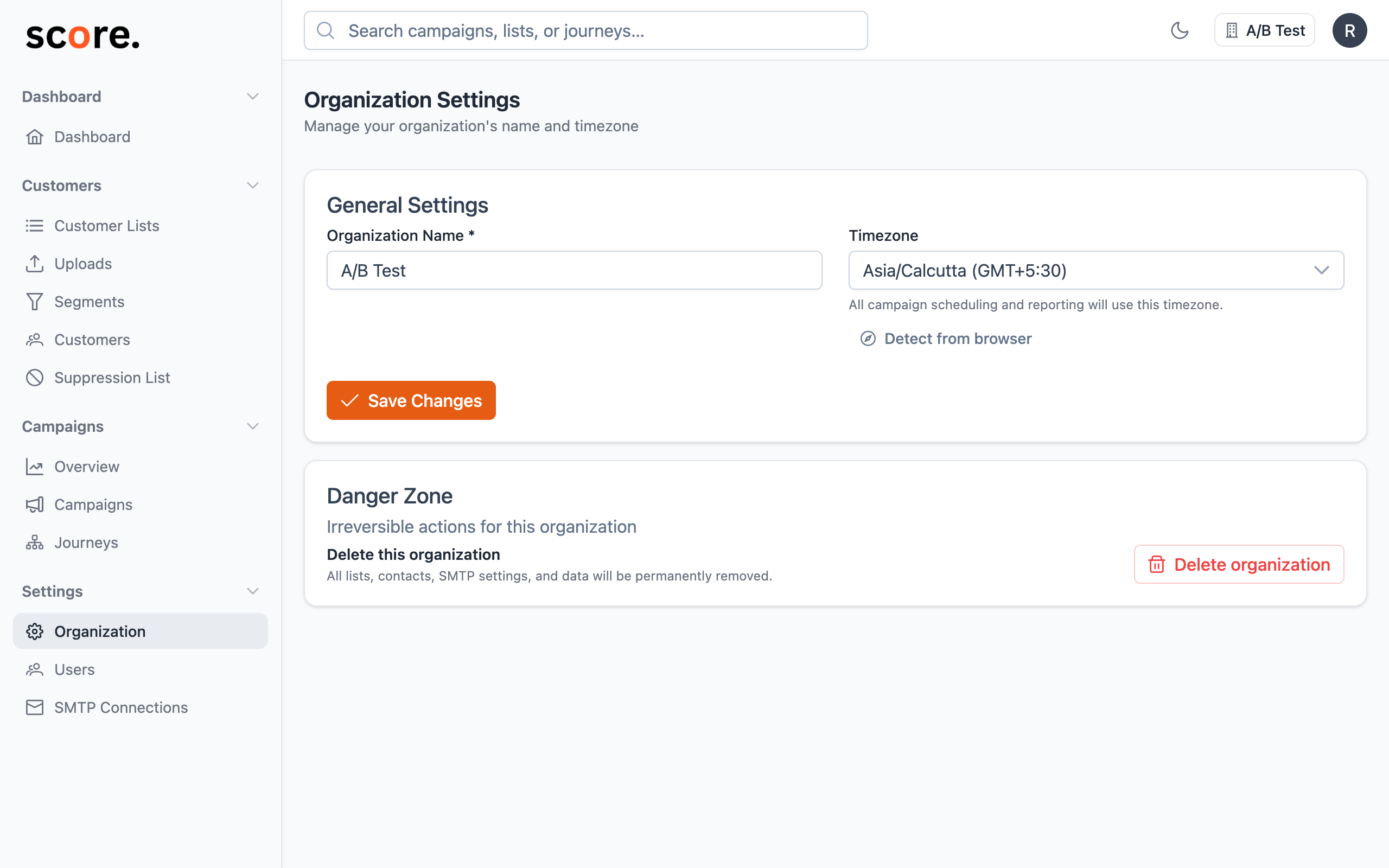 Organization Settings